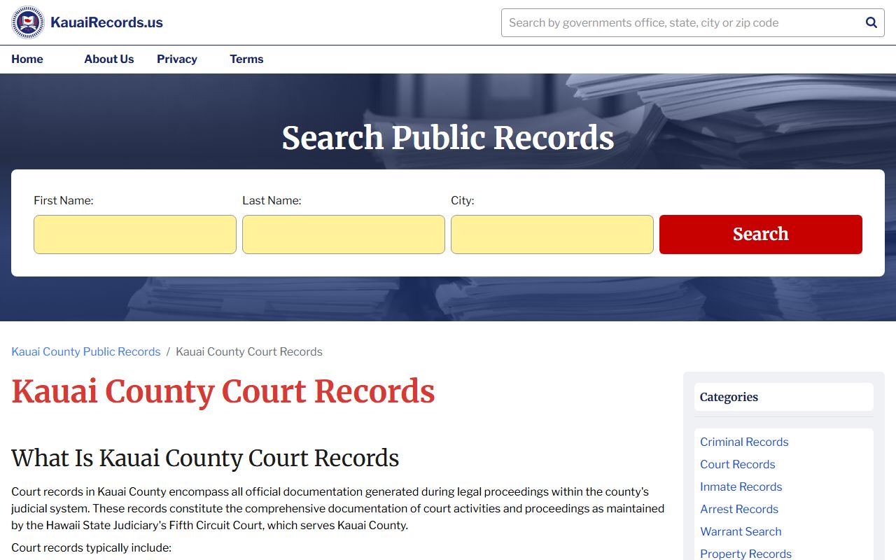 Kauai County court records search - Fifth Circuit