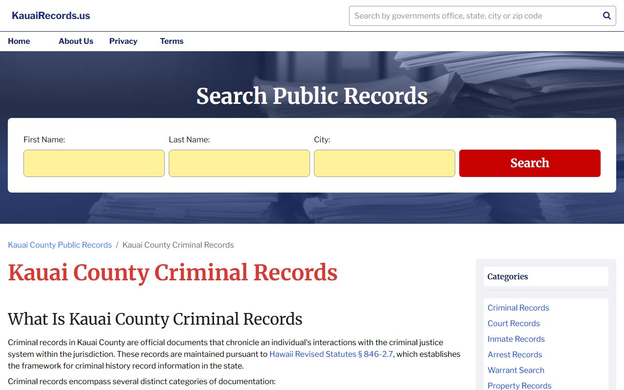Kauai County criminal records - Fifth Circuit Court