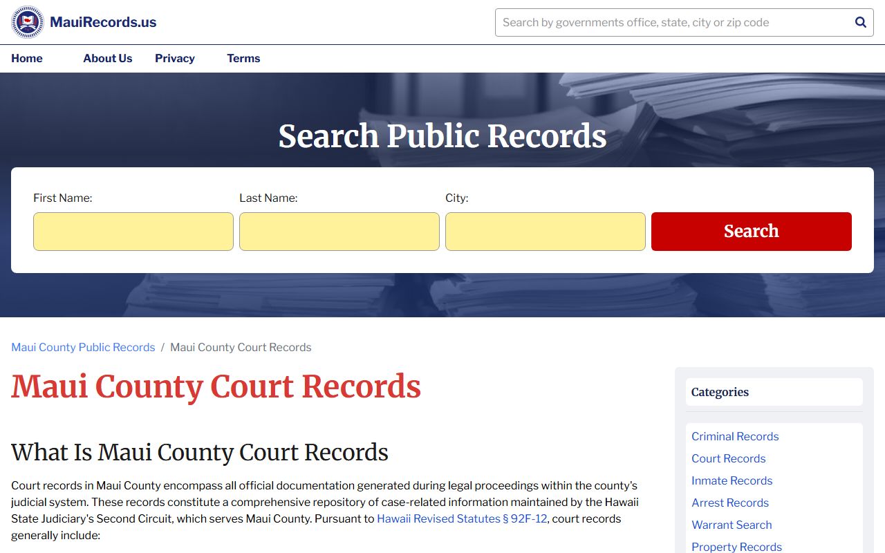 Maui County court records access - Second Circuit