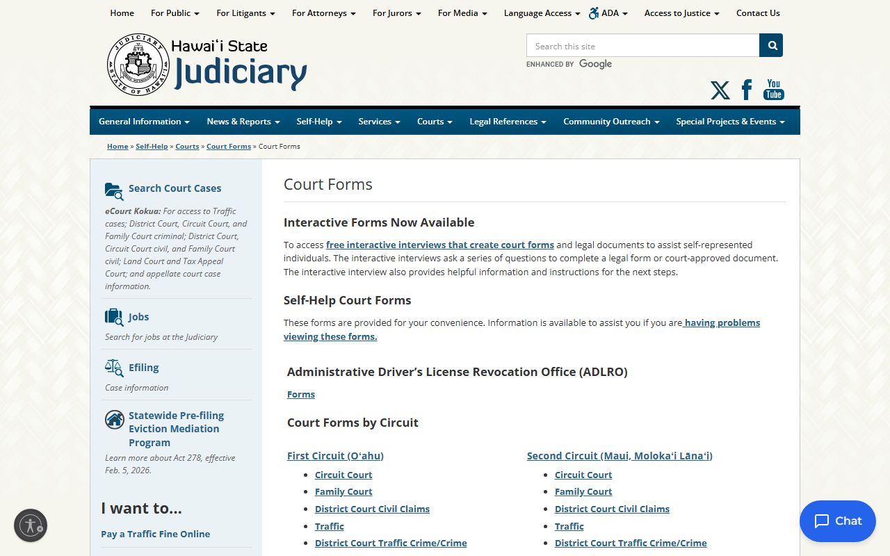 Hawaii State Judiciary forms repository - court records request forms download