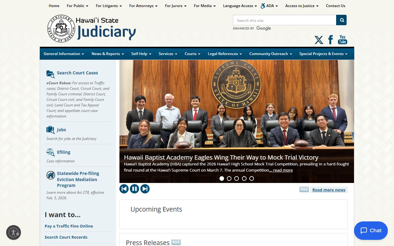 Hawaii State Judiciary homepage - Hawaii court records access